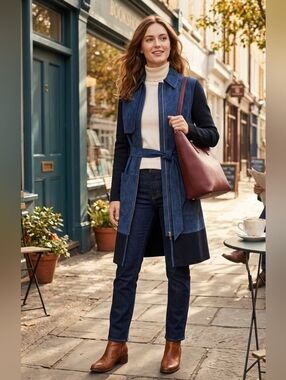 ZAC Zac Posen | Suede Mixed Fabric Belted Coat